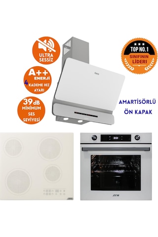 Afm Tech Ve Ferre Sessiz Rive Elektrikli Vitro Beyaz Dijital D081-SA + V6-05 + FM7701 Ankastre Set