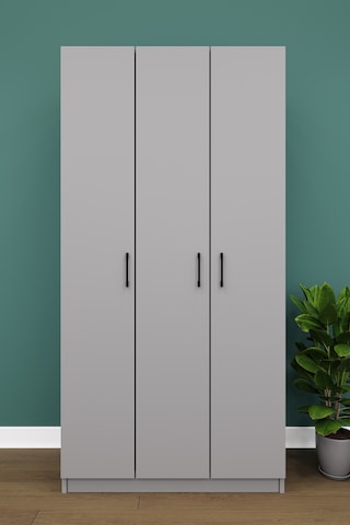 Asra Trend 3 Kapaklı Gardırop G-07 %100 MDF Kompakt Kıyafet Dolabı Kül Gri