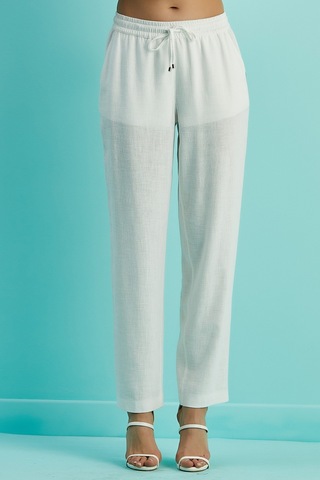 Guitar Düz Paça Beyaz Keten Pantolon Beyaz