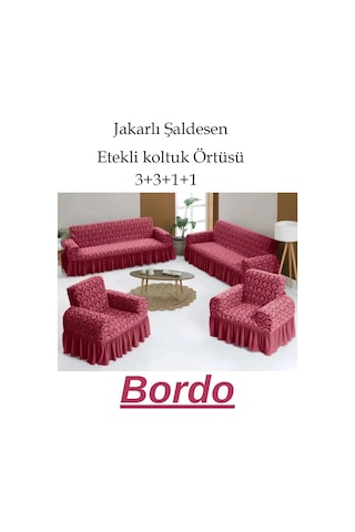 Jakarlı Şaldesen Koltuk, Kanepe, Çekyat Örtüsü Esnek 3311 Bordo Bordo