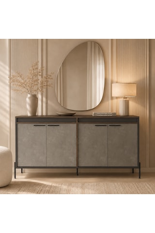 Voguemaxima Home Verona 4 Kapaklı Metal Ayaklı Konsol 184x44,5x91,6 Cm Kahve Beton Antrasit Antrasit - Mermer