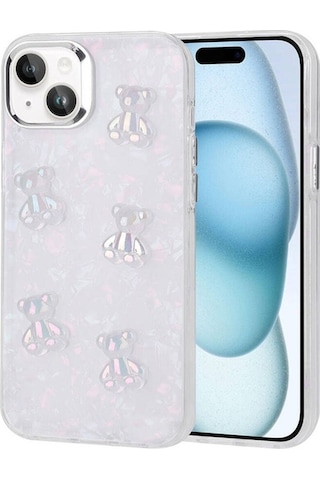 Apple Uyumlu iPhone 13 Kılıf Kabartma Figürlü Parlak Zore Eralli Silikon Kapak Ayı