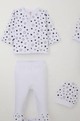 Breeze Erkek Bebek Hastane Çıkışı 8 Li Yıldız Desenli 0-3 Ay, Beyaz Beyaz