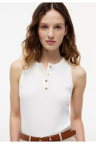 Kadın Kolsuz Gold Düğmeli Slim Fit Beyaz T-shirt Beyaz