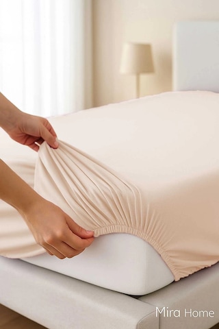 Çift Kişilik Düz Penye %100 Pamuklu Lastikli Çarşaf 200x200 Cm Battal Boy Newsheet Bej Çok Renkli