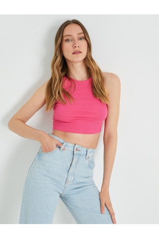 Koton Basic Crop Atlet Halter Yaka Pamuklu Fuşya 2sak10413ek Fuşya