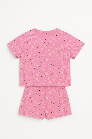 Kız Çocuk %100 Pamuklu Çiçek Desenli Şortlu Takım 3-4 Yaş -8-9 Yaş Pembe