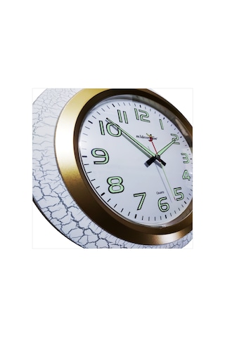 Büyük 35 Cm Fosforlu Çatlatma Beyaz Çerçeve Sessiz Duvar Saati Beyaz