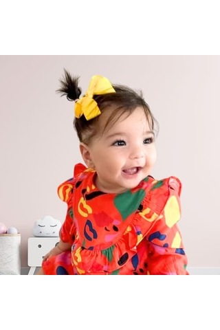 Xmlbayiciniz Butik Kurdele Fiyonk Saçsız Bebek Tokası 8 Cm - Seyrek Saçlı Bebeklere Özel Saçtan Düşmeyen Toka Sarı, Tekli Çok Renkli