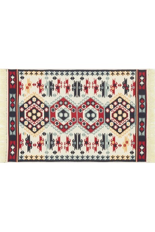 Red Cream Yıkanabilir Çift Taraflı Modern Desenli Dokuma Kilim