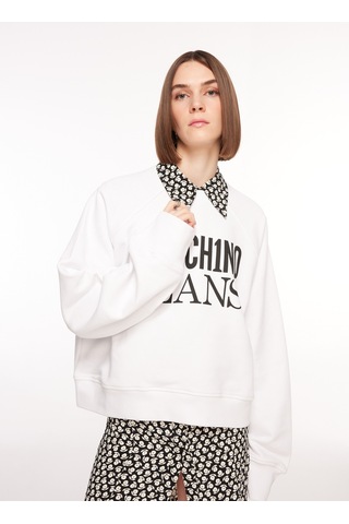 Moschino Jeans Bisiklet Yaka Düz Beyaz Kadın Sweatshırt J1714