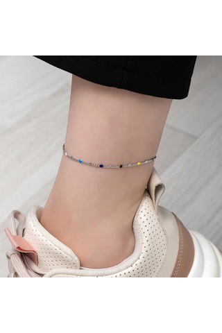 925 Ayar Gümüş Renkli Mineli Halhal T8120 599599 A - Gümüş