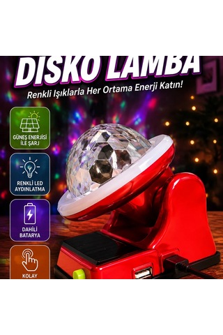 Güneş Enerjili Rgb Led Disco Lamba 360 Işık Efektli Dekoratif Aydınlatma