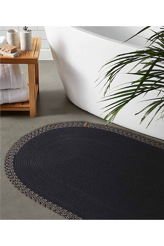 Koza Halı Cesta El Yapımı Pamuklu Siyah Jüt Hasır Dekoratif Kilim 9005 Siyah