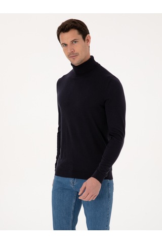 Cacharel Lacivert Slim Fit Pamuk Karışımlı Balıkçı Yaka Basic Triko Kazak