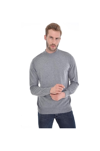 Çizgi Triko Erkek Yarım Balıkçı Angora Tavşan Yünlü Regular Kalıp Kazak 4462 Gri