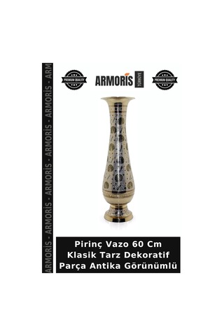 Pirinç Vazo 60 Cm Klasik Tarz Dekoratif Parça Antika Görünümlü Diğer