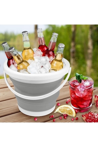 Flybuy Ve Temizlik Temizleyici Taşınabilir Silikon Kovası Katlanabilir Gri Buz Banyo 5l - My Gri