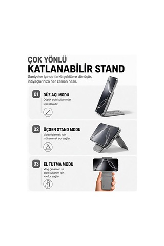 Magsafe Cüzdan Kartlık Güçlü Manyetik 360 Döner Standlı Telefon Kartlığı İphone Uyumlu Deri Cüzdan Gri-14911