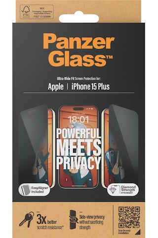 Panzerglass Apple Uyumlu iPhone 15 Plus Ultra wide Fit Çerçeve Aparatlı Gizli hayalet Ekran Koruyucu