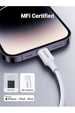 Ugreen Lightning To Usb-c 3a Pd Mfi Sertifikalı Hızlı Şarj Kablosu 1 M Beyaz