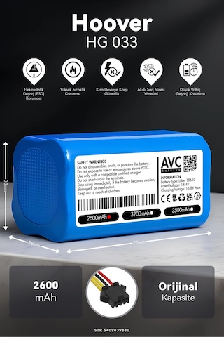 Hoover Uyumlu Hg 033 2600mah Robot Süpürge Bataryası K.k
