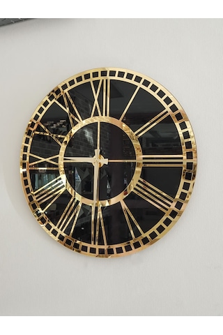Ayna Denizi Golden Black Model Altın Siyah Renk 50 Cm Dekoratif Aynalı Duvar Saati Siyah