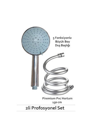 5 Fonksiyonlu Büyük Boy Duş Başlığı & Pvc Süper Sağlam 150 Cm Hor Beyaz
