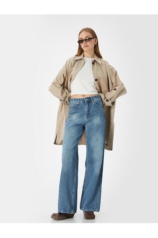Koton Kruvaze Oversize Trençkot Düğmeli Cep Detaylı Bej 4sak00059ew Ekru