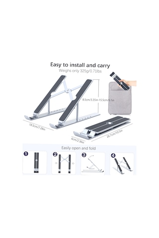 Xindoker Alüminyum Ergonomik Dizüstü Bilgisayar Standı - 8-17.3 İnç Uyumlu, 6 Seviye Yükseklik Ayarlı, Soğutucu Tasarım, Taşınabilir Ve Sağlam