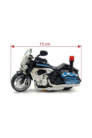 Çek Bırak 1:12 Ölçekli Sesli Ve Işıklı Polis Motosikleti - 15 Cm Oyuncak Motor Siyah Siyah
