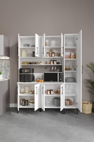 Plain Metal Ayak Metal Kulp Pla9155 Kahve Köşesi 9 Kapaklı Çok Amaçlı Dolap Erzak Dolabı Kiler Dolabı Saklama Dolabı Beyaz