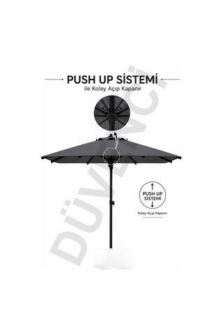 Alubrella Kare Antrasit Güneş Şemsiyesi, 210 Cm Çap / 8 Telli, Bidonsuz