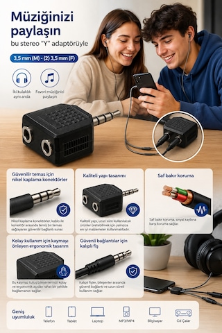 Philips Swa2551w/10 3.5mm Stereo Kulaklık Çoklayıcı Y Splitter Adaptör 1 Erkek 2 Dişi