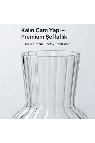 Minimal Borosilikat Cam Vazo, 500 Ml Ters Mantar Model Şeffaf