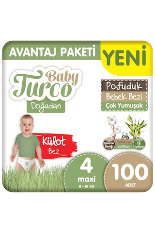 Baby Turco Doğadan Avantaj Paketi Pofuduk Külot Bez 4 Numara Maxi 100 Adet