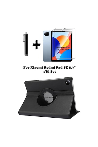 Xiaomi Redmi Pad Se 8.7 Inç Tablet Uyumlu Uyku Modlu 360 Döner Pu Deri Kılıf Seti Kılıf