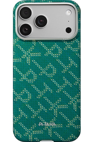 Apple Uyumlu iPhone 17 Pro  Kılıf M-safeli Aramid Fiber Pitaka Tactile Woven Monogram Seri Kapak Yeşil Yeşil
