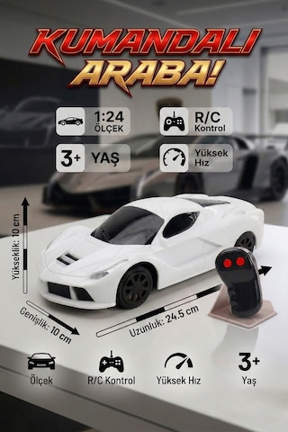 Uzaktan Kumandalı Araba 1:24 Ölçek Yarı Fonksiyonlu İleri Geri Hareketli Oyuncak Spor Araba Beyaz Ferrari