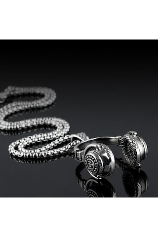 Kolye Erkekler Kulaklık Kolye Paslanmaz Çelik Uzun Zincir Kolye Çelik Altın Kolye Hip Hop Takı Boyun Asılı Altın - Beyaz