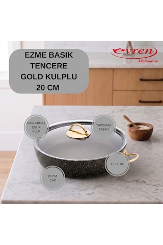 20 Cm Goldstone Ezme Seri Granit Basık Tencere, Non-stick Pilav Karnıyarık Tenceresi 1,7 Lt Çelik Kulp
