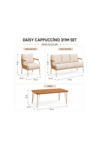 Daisy Cappuccino 3+1+1 Masalı Kahverengi Bahçe Oturma Takımı Konfor Serisi