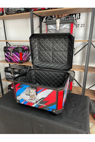 Rexx 45 Litre Motosiklet Arka Çanta Adventure Beyaz Kırmızı Mavi