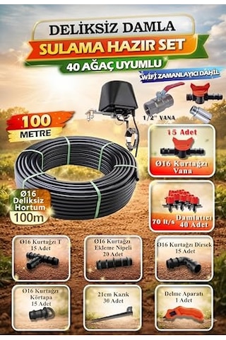 Akıllı Damla Sulama Seti 100m Wifi + Otomatik Zamanlayıcı Dahil 16mm Pe Hortum 40 Damlatıcı Hs0033