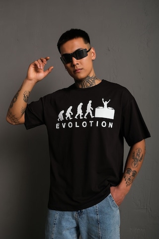 Technomonkey Siyah Oversize Evolution Baskılı Unisex Tişört