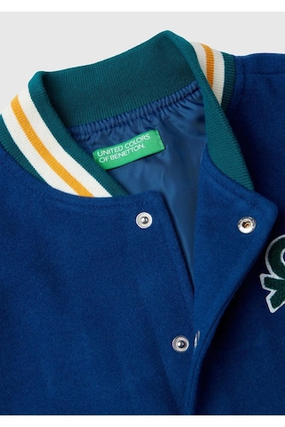 United Colors Of Benetton Benetton Erkek Çocuk Saks Mavi Düğmeli Göğsü Ve Arkası İşlemeli Bomber Ceket Lacivert