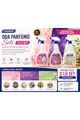 Powermax Oda Parfümü 3'lü Set 600 Ml X 3 Sprey Oda Kokusu Çiçek Tazeliği - Yıldızın Rüyası - Beyaz Sabun Kokulu Toplam 1800 Ml Diğer Powermax Oda Parfümü 3'lü Set 600 Ml X 3 Sprey Oda Kokusu Çiçek Tazeliği - Yıldızın Rüyası - Beyaz Sabun Kokulu Toplam 1800 Ml Diğer
