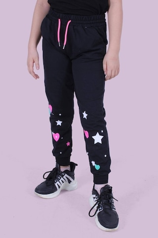 Kalp Ve Yıldız Desen Detaylı Kız Çocuk Siyah Eşofman Altı Siyah