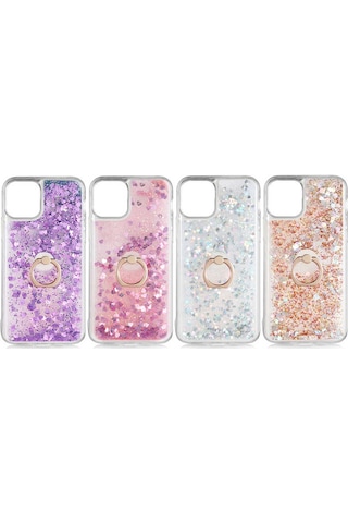 Apple Uyumlu iPhone 11 Pro Stand Olabilen Yüzüklü Simli Sulu Kılıf Milce Kapak