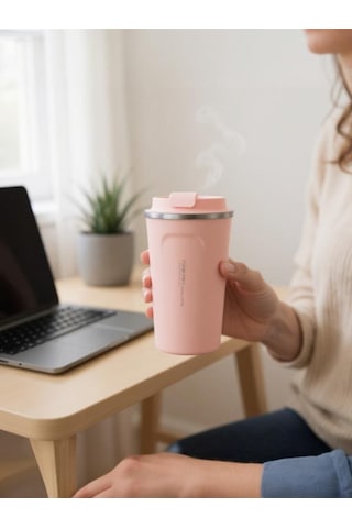 Pinkah Paslanmaz Çelik Kahve Termos Bardak Matara 500 Ml Pembe Renk Pkh-pj-3549-l Pembe